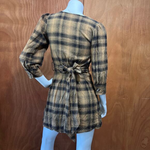 Free People Size 4 Plaid Mini Dress Linen Blend – English Rose Style - Picture 2 of 10